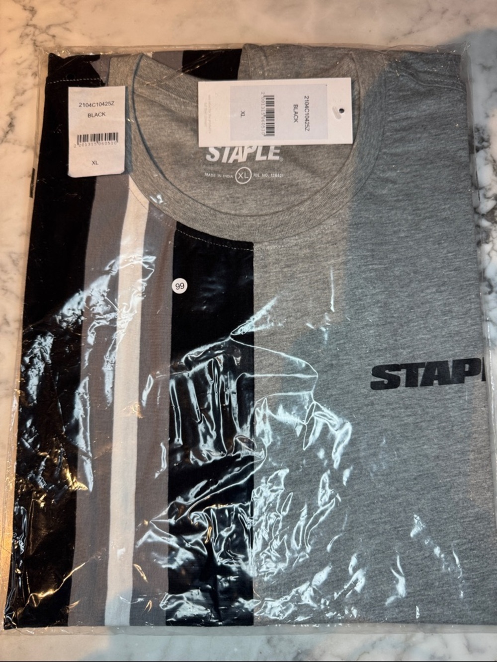 STAPLE Pigeon Split Stripe Tee XL Gray Black Colorblock NWT